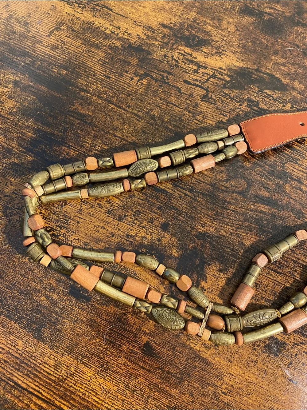 The Limited Tan Leather and Antique-Gold Beaded Multi-Strand Belt